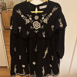 Zara Black Blouse with White Floral Embroidery